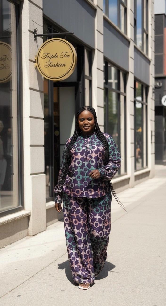 African Adire Cotton Dress Top and Trouser Set | Nigerian Kaftan
