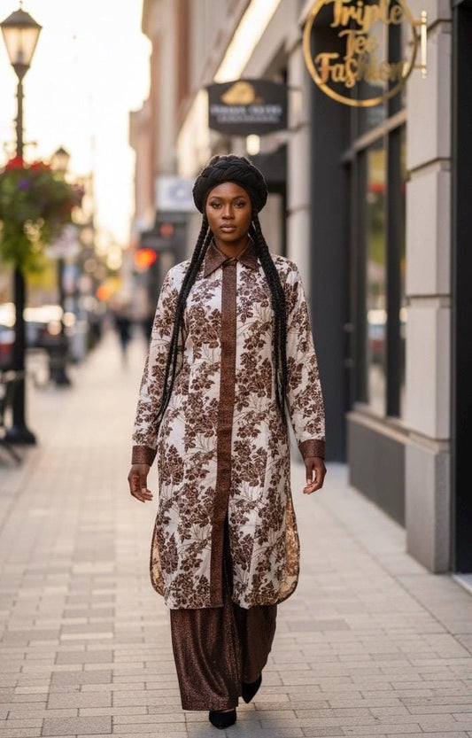 African 2 pieces brocade boubou| shirt and pants| Kaftan| Jalabiya| Rich aunty | Nigerian dress| European brocade women long shirt and pants