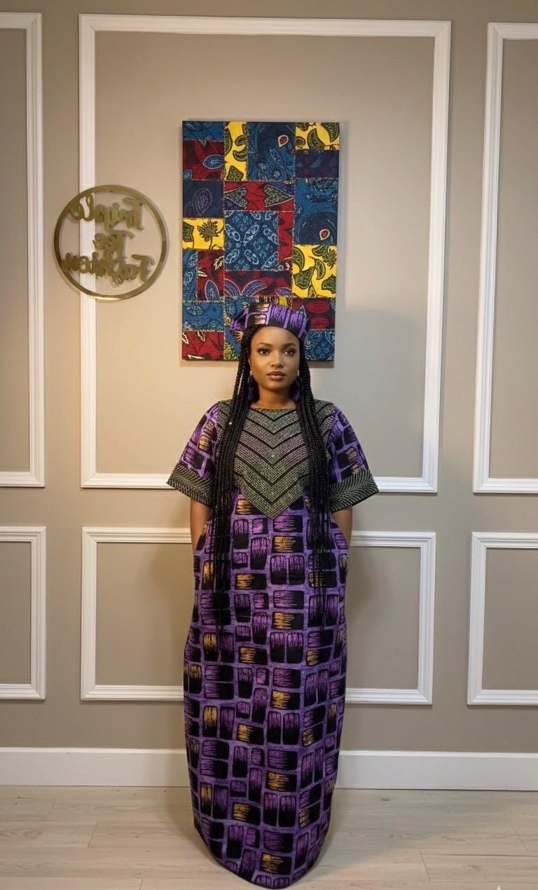 African Ankara Boubou Dress | Crystal Detail, Plus Size Kaftan