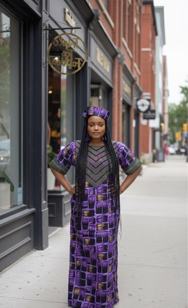 African Ankara Boubou Dress | Crystal Detail, Plus Size Kaftan