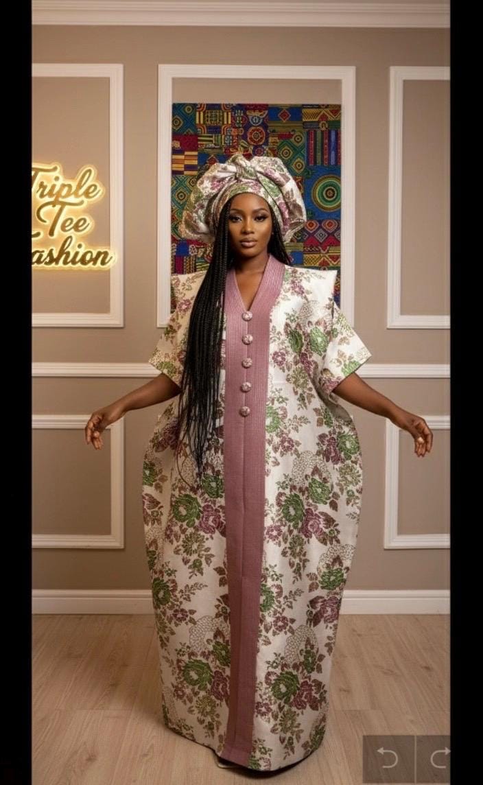 European Brocade Boubou Dress | African Kaftan with Scarf