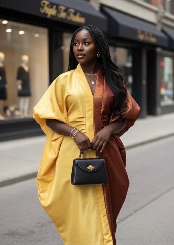Two-Tone Liquid Mikado Boubou | Nigerian Kaftan Dress