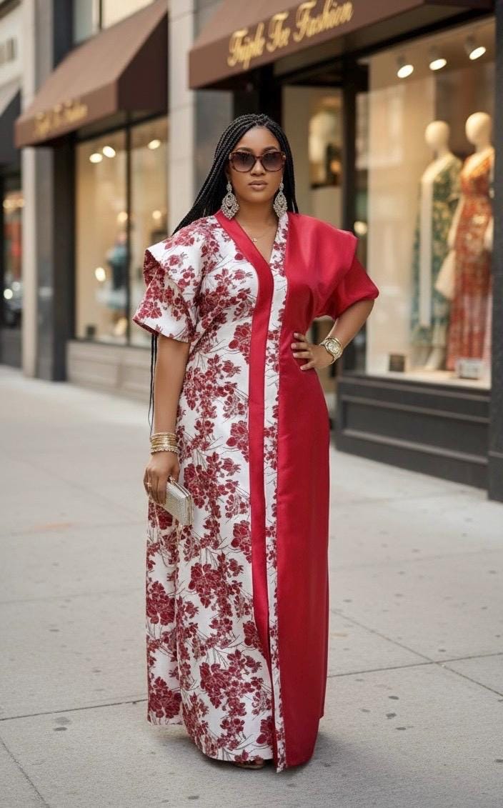 African Mikado Brocade Boubou | Kaftan Dress with Scarf