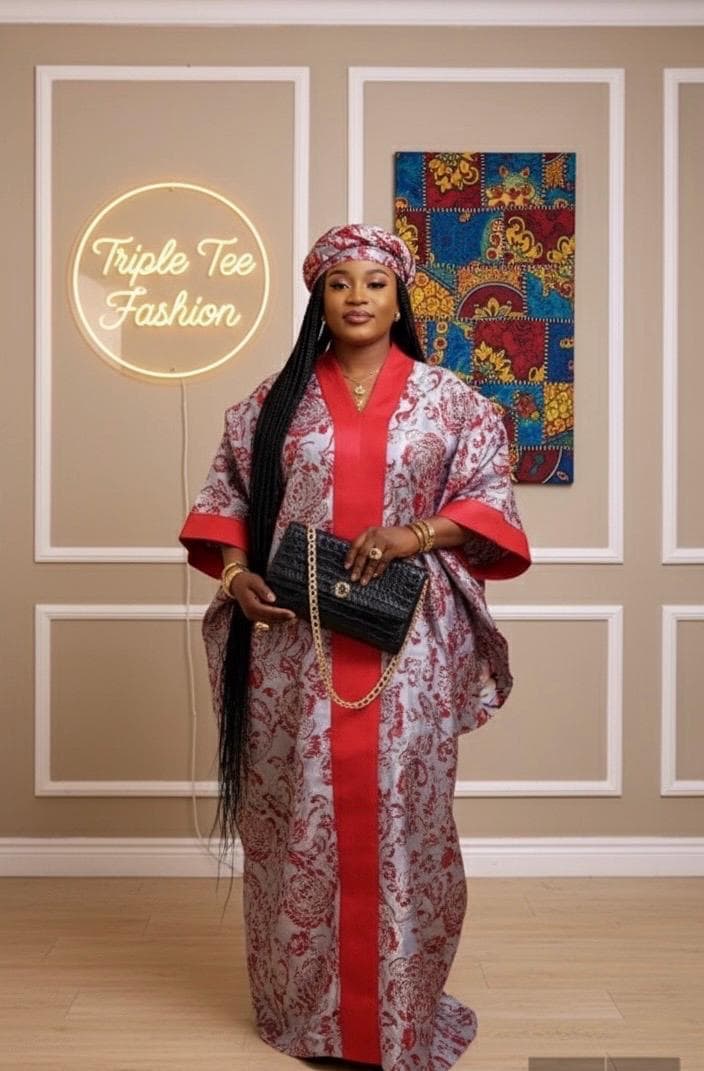 Brocade Boubou Dress: African Kaftan Jalabiya with Matching Scarf