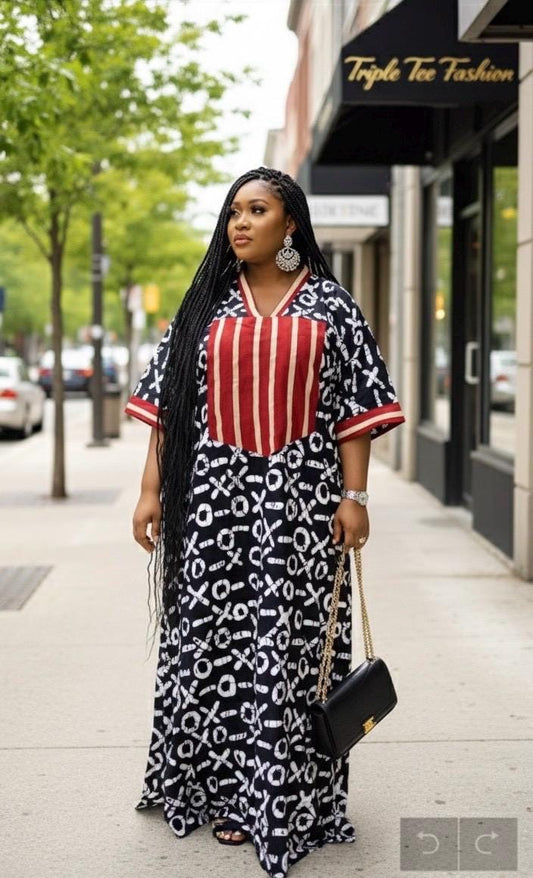 African Ankara Boubou Kaftan | Aso Oke Panel, Modest Dress