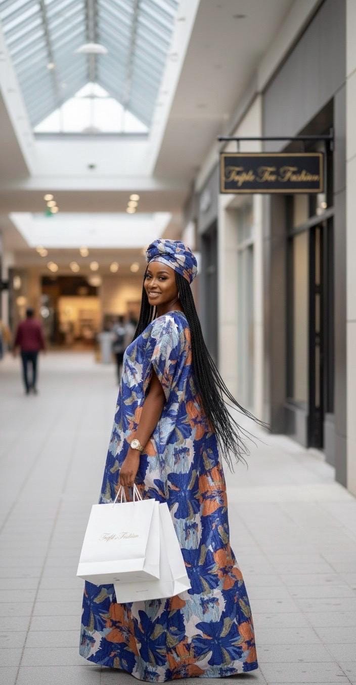 Brocade Boubou Dress with Matching Scarf | African Kaftan