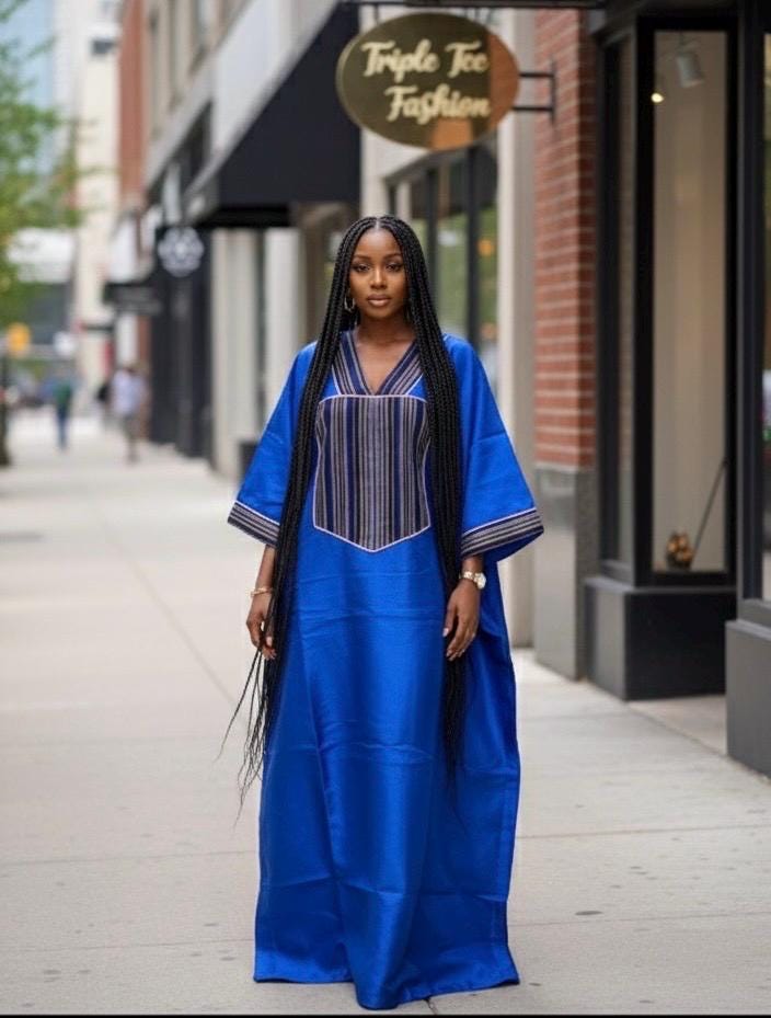 Mikado Boubou Kaftan with Aso Oke Detail | Nigerian Party Dress