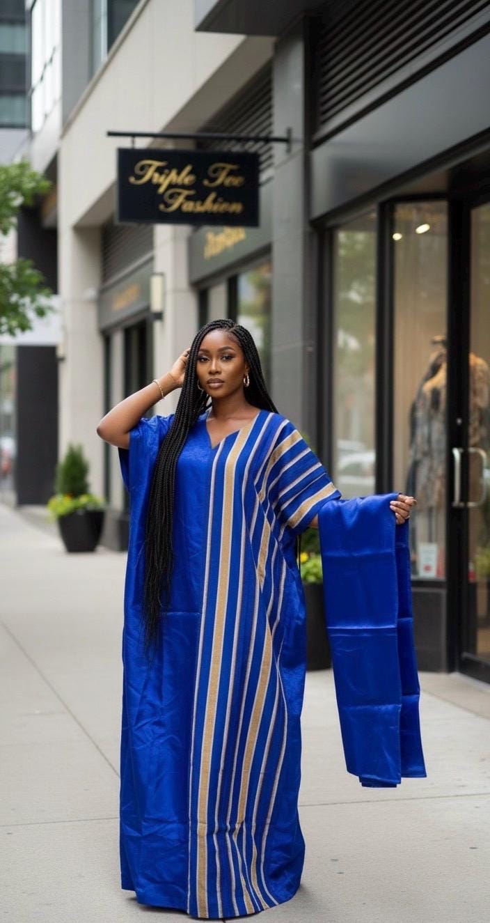 Mikado Aso Oke Boubou | Nigerian Kaftan Dress with Scarf