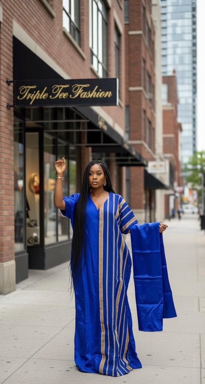 Mikado Aso Oke Boubou | Nigerian Kaftan Dress with Scarf