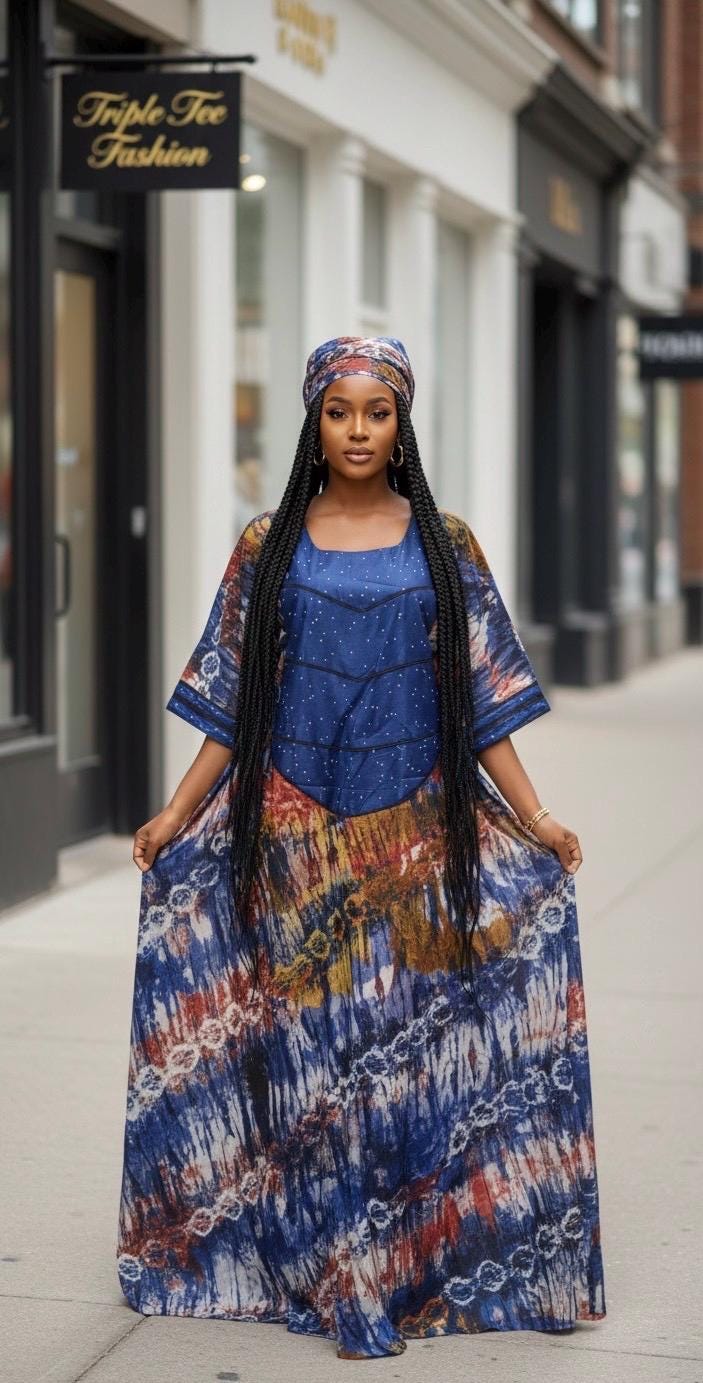 Handmade Adire Brocade Kaftan Dress | Nigerian African Print