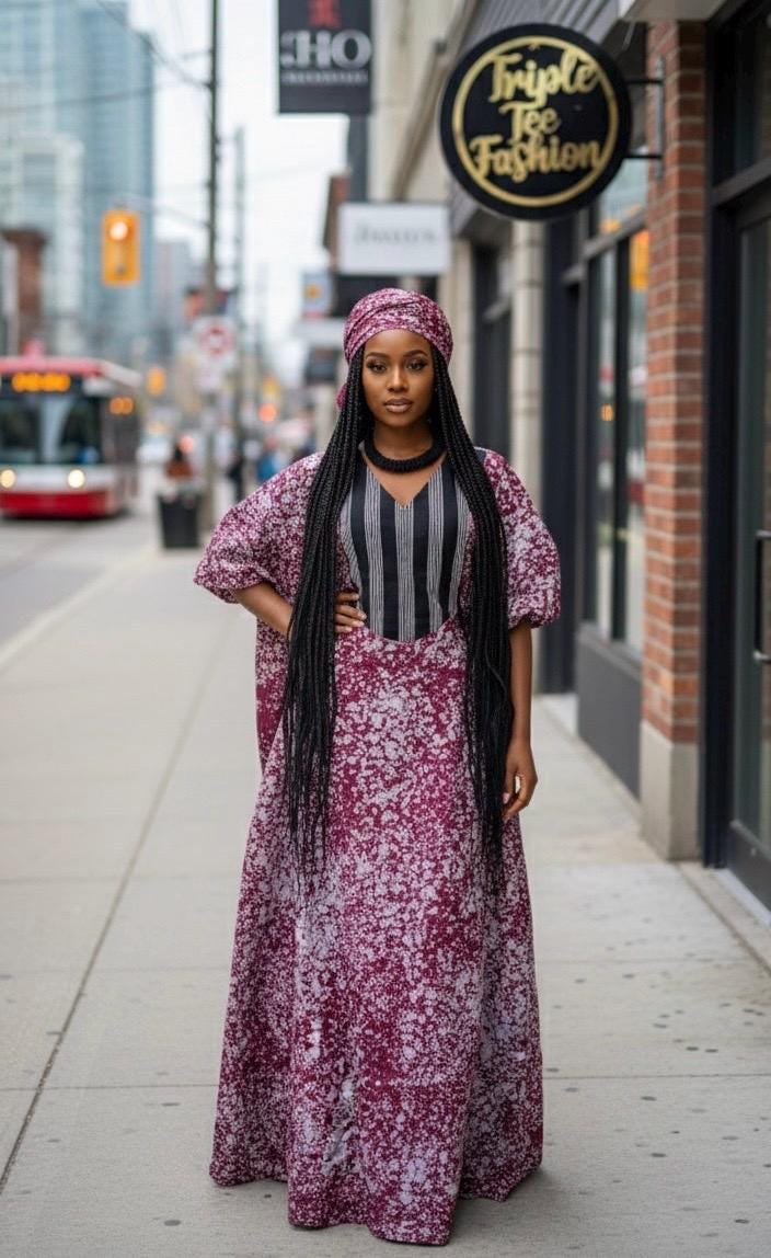 Handmade Adire Batik Boubou Dress | Nigerian Kaftan with Inner Belt