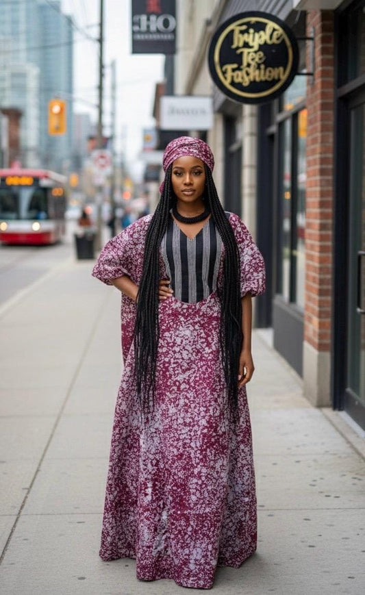 Handmade Adire Batik Boubou Dress | Nigerian Kaftan with Inner Belt