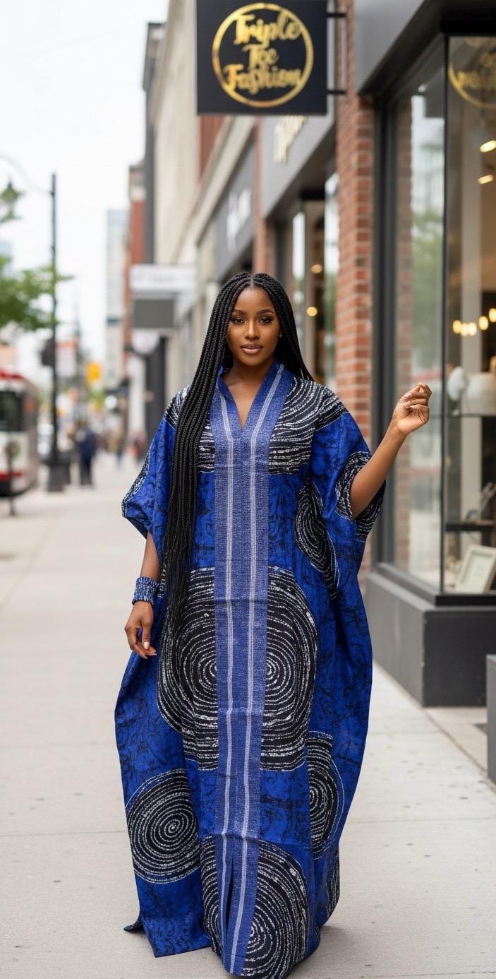 Handmade African Batik Boubou Dress | Adire Kaftan with Inner Belt