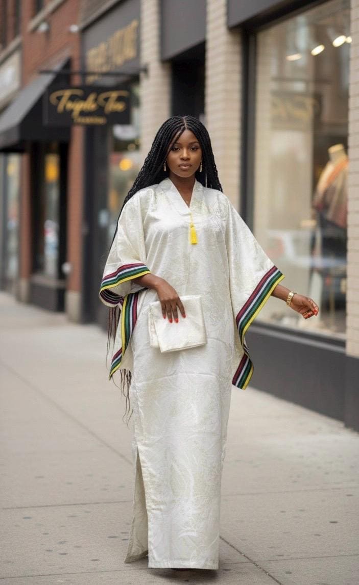 African Brocade Kaftan Dress | Boubou Style, Headband Included
