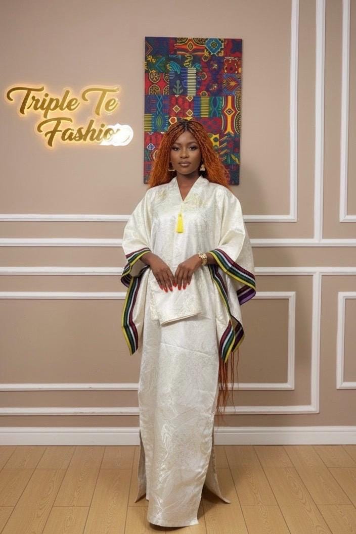 African Brocade Kaftan Dress | Boubou Style, Headband Included