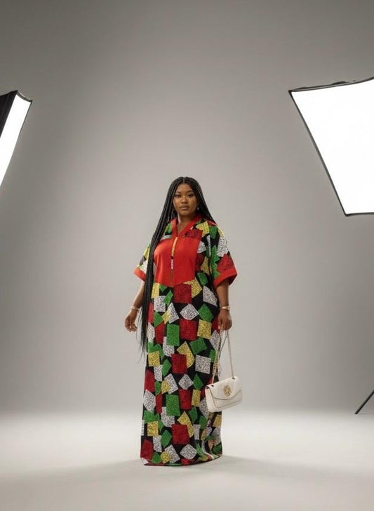 African Ankara Kaftan Dress: Adire Aso Oke, One Size Fits All