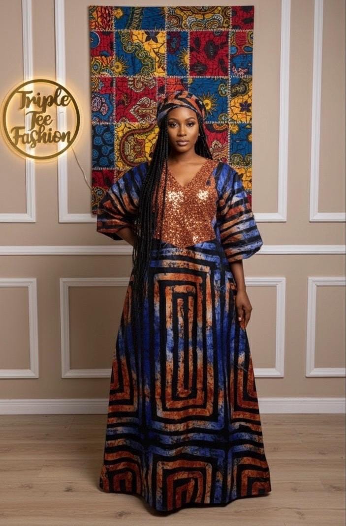 Sequin Kampala Kaftan Dress | African Print Bubu, Plus Size