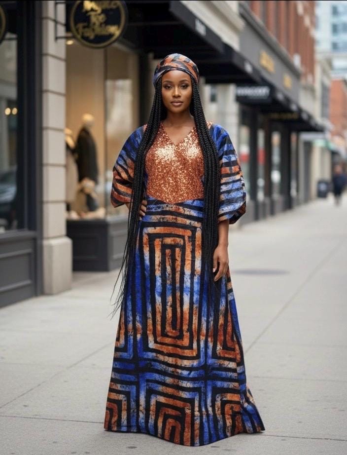 Sequin Kampala Kaftan Dress | African Print Bubu, Plus Size