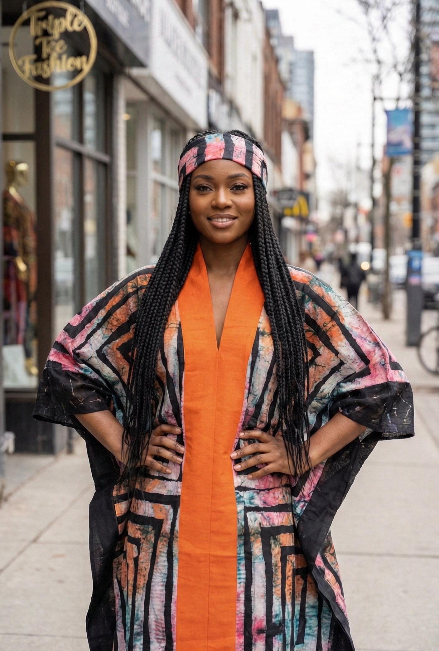 African Adire Batik Boubou Dress | Handmade Kaftan with Inner Belt
