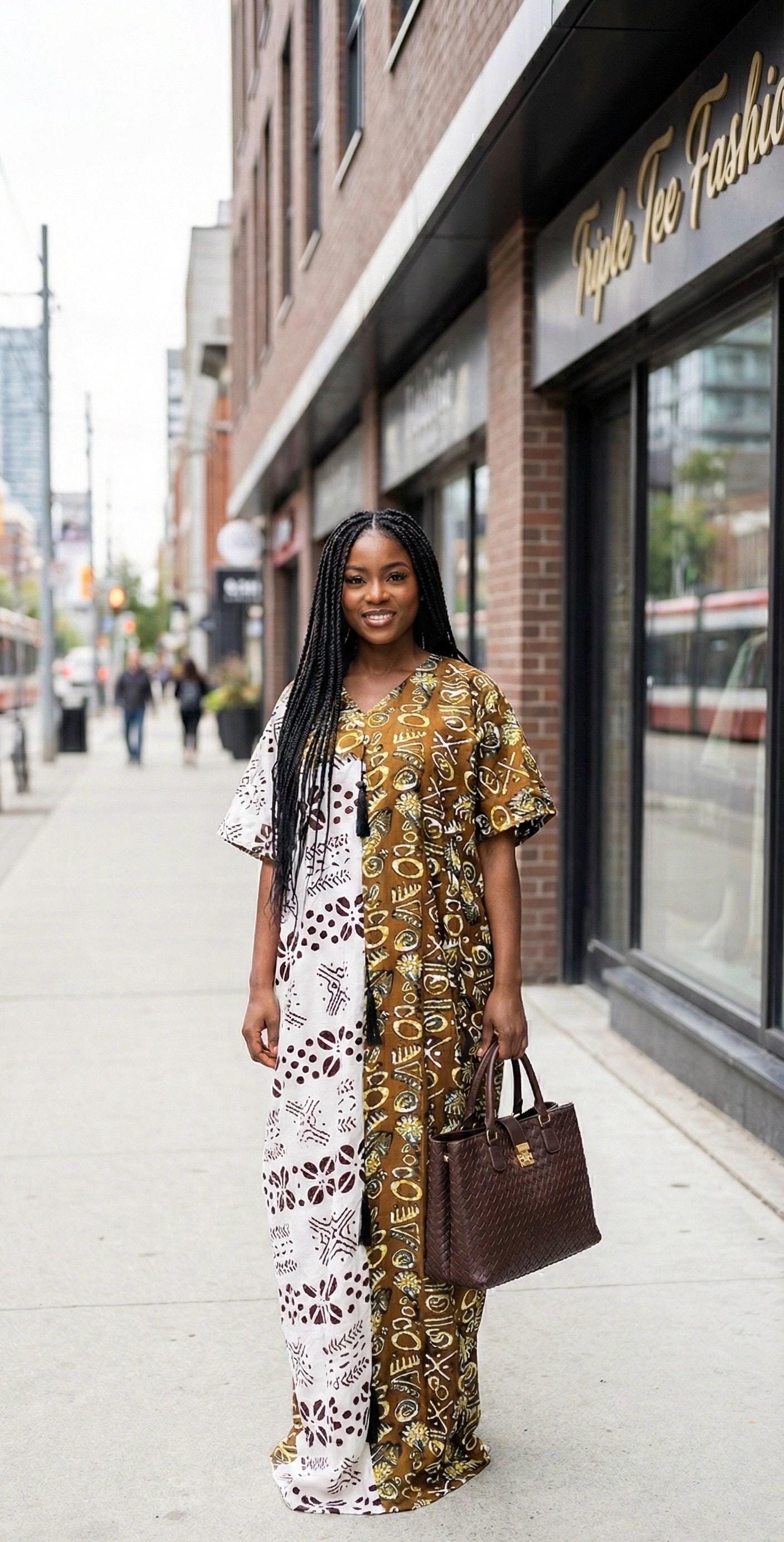 Handmade Ankara Boubou Dress: African Print Cotton Kaftan with Headband