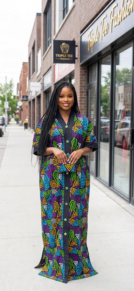 African Print Kaftan Dress | Ankara Aso Oke Bubu, One Size