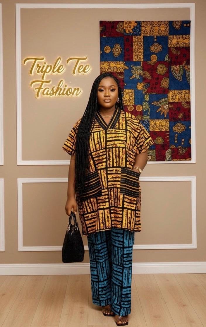African Ankara Dress and Trouser Set | Cotton Kaftan, Nigerian Made