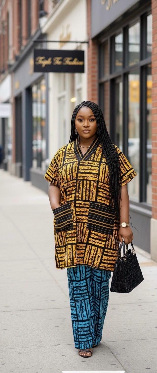 African Ankara Dress and Trouser Set | Cotton Kaftan, Nigerian Made