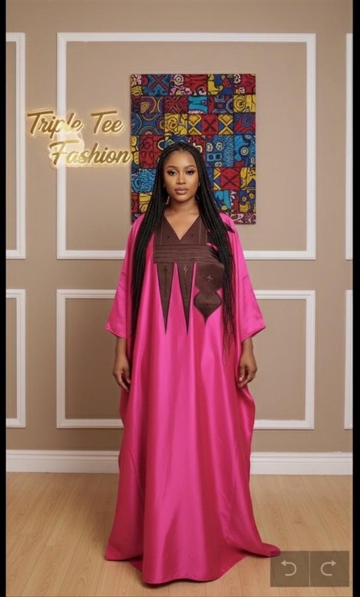 Embroidered African Duchess Silk Boubou | Kaftan Dress with Scarf