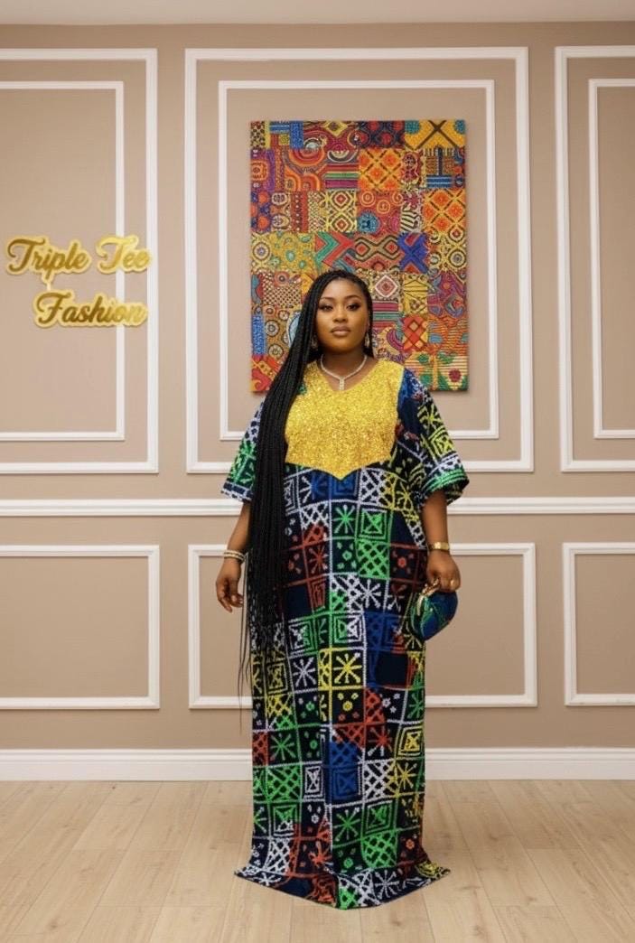 African Print Kampala Boubou Kaftan | Ankara Party Dress (Fits US 8-20)