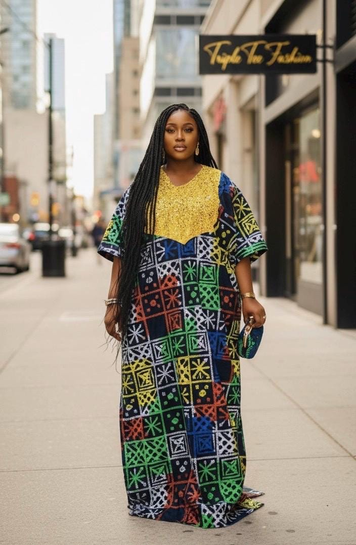 African Print Kampala Boubou Kaftan | Ankara Party Dress (Fits US 8-20)