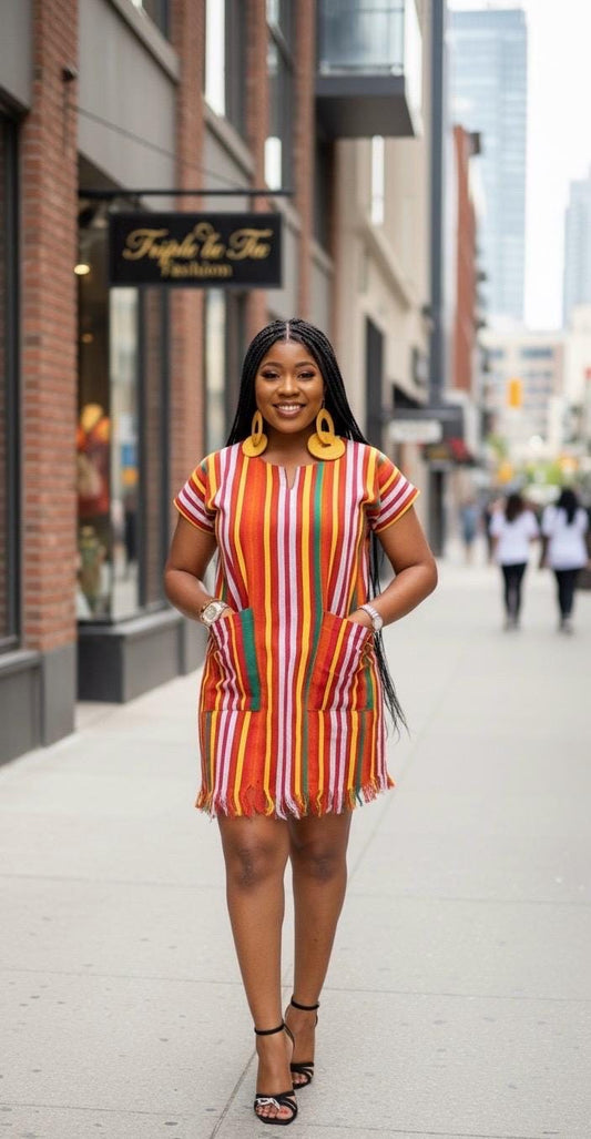 African Aso oke dress| Short danshiki | Kaftan| African wear | Nigerian made | Party dress