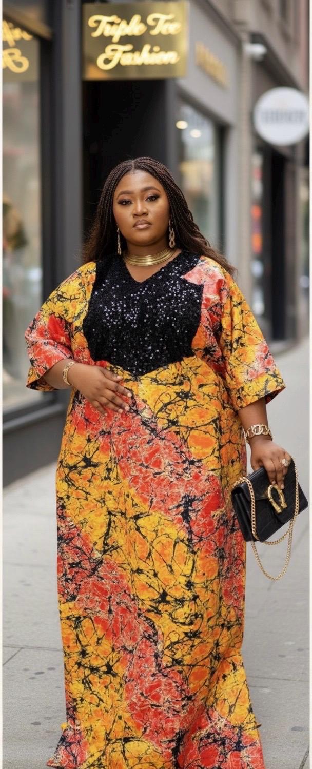 African Print Kampala Boubou Kaftan | Ankara Sequin Dress