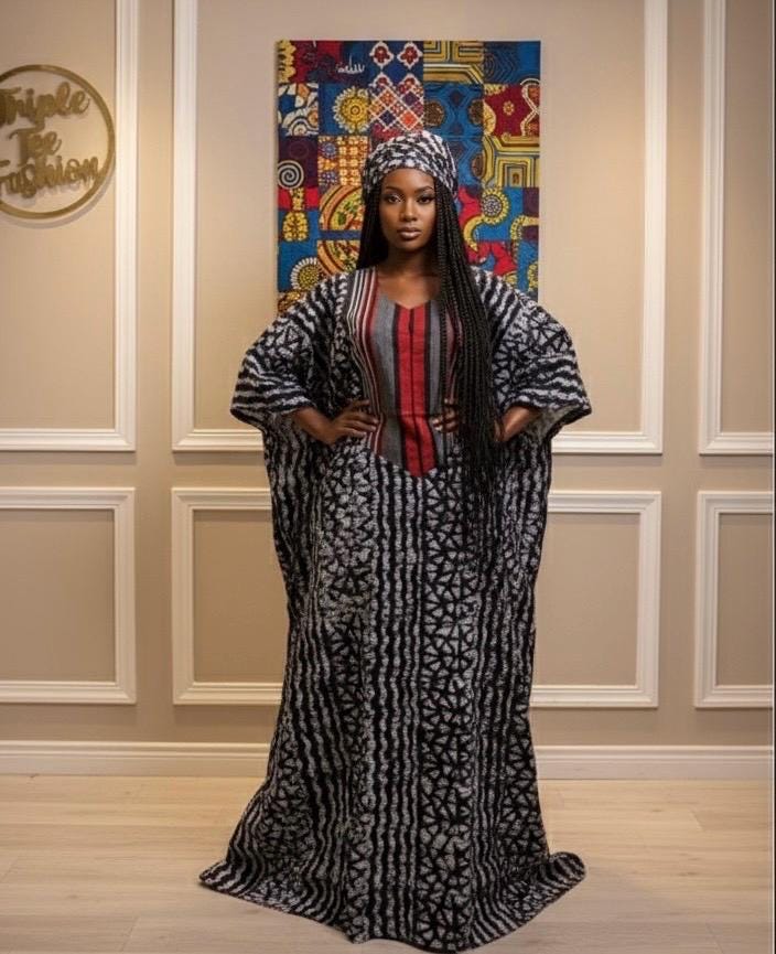Handmade African Adire Batik Boubou Dress | Inner Belt Kaftan