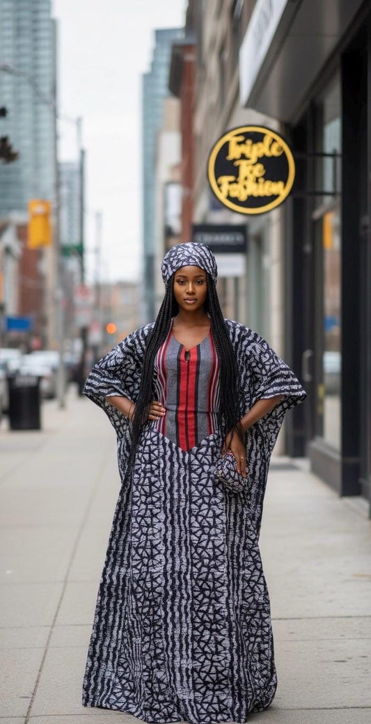 Handmade African Adire Batik Boubou Dress | Inner Belt Kaftan