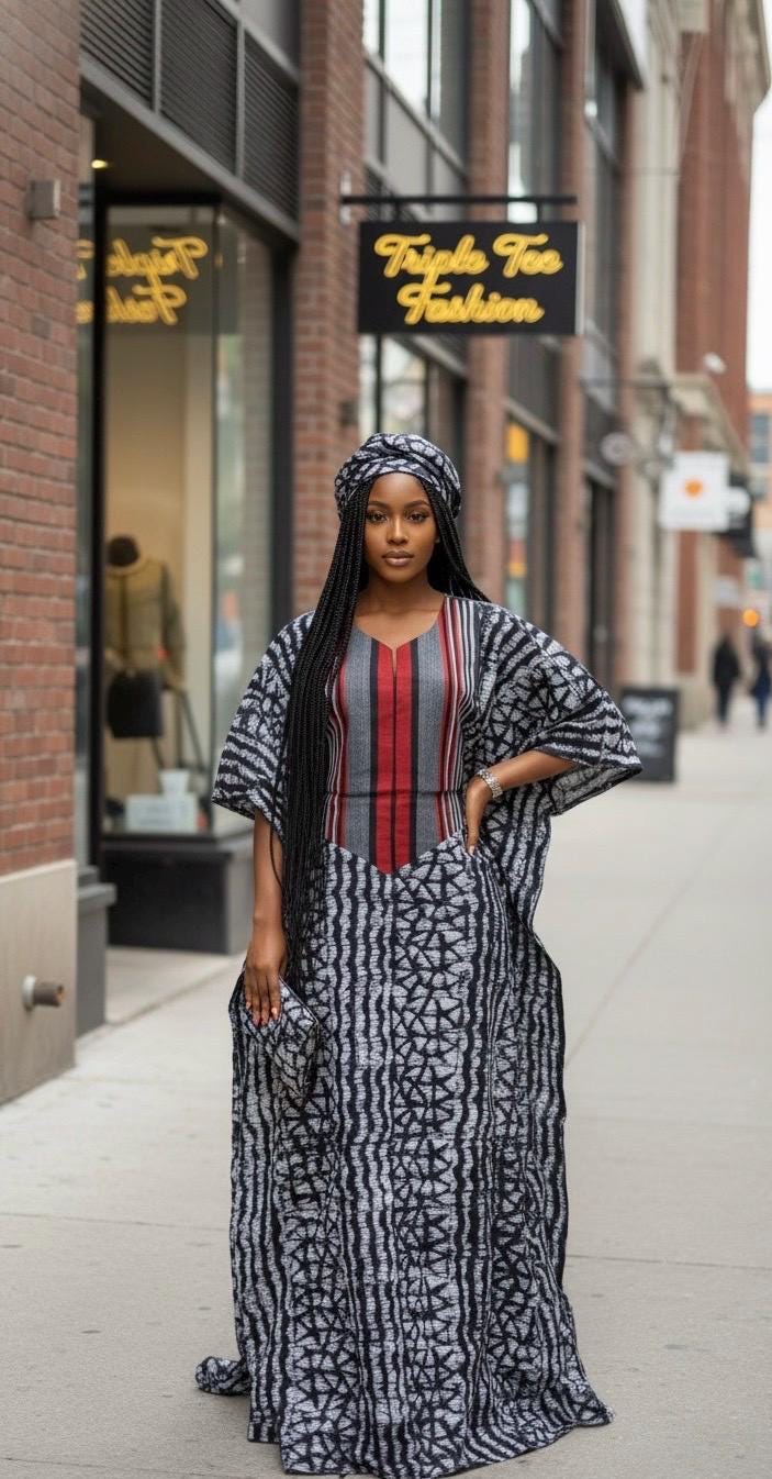 Handmade African Adire Batik Boubou Dress | Inner Belt Kaftan