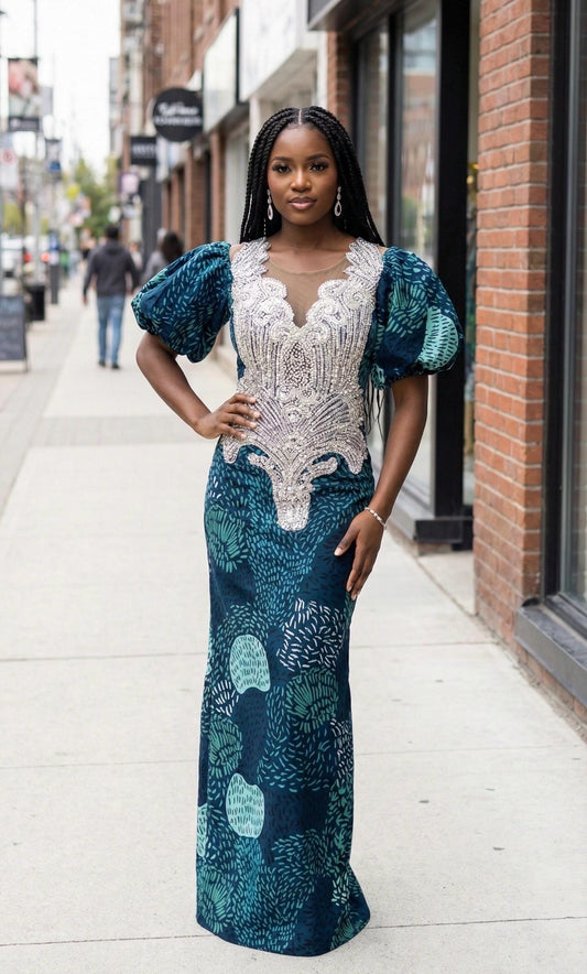 Ankara Appliquéd African Dress | Nigerian Kaftan Gown