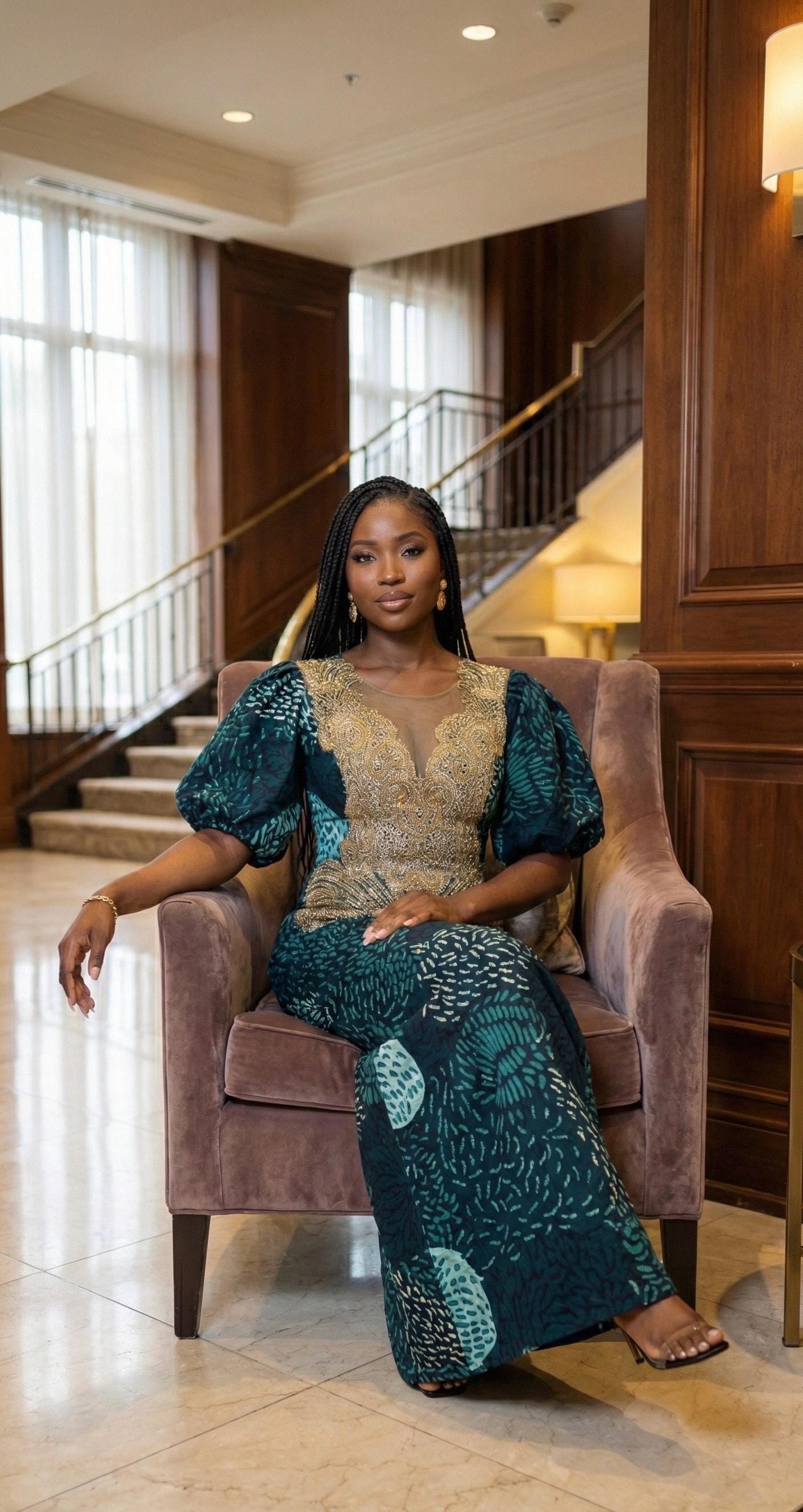 Ankara Appliquéd African Dress | Nigerian Kaftan Gown