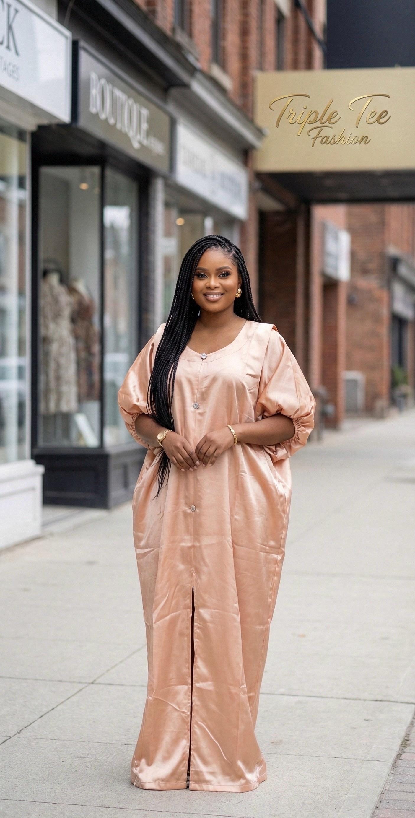 Liquid Mikado Silk Boubou | African Kaftan Dress with Headband