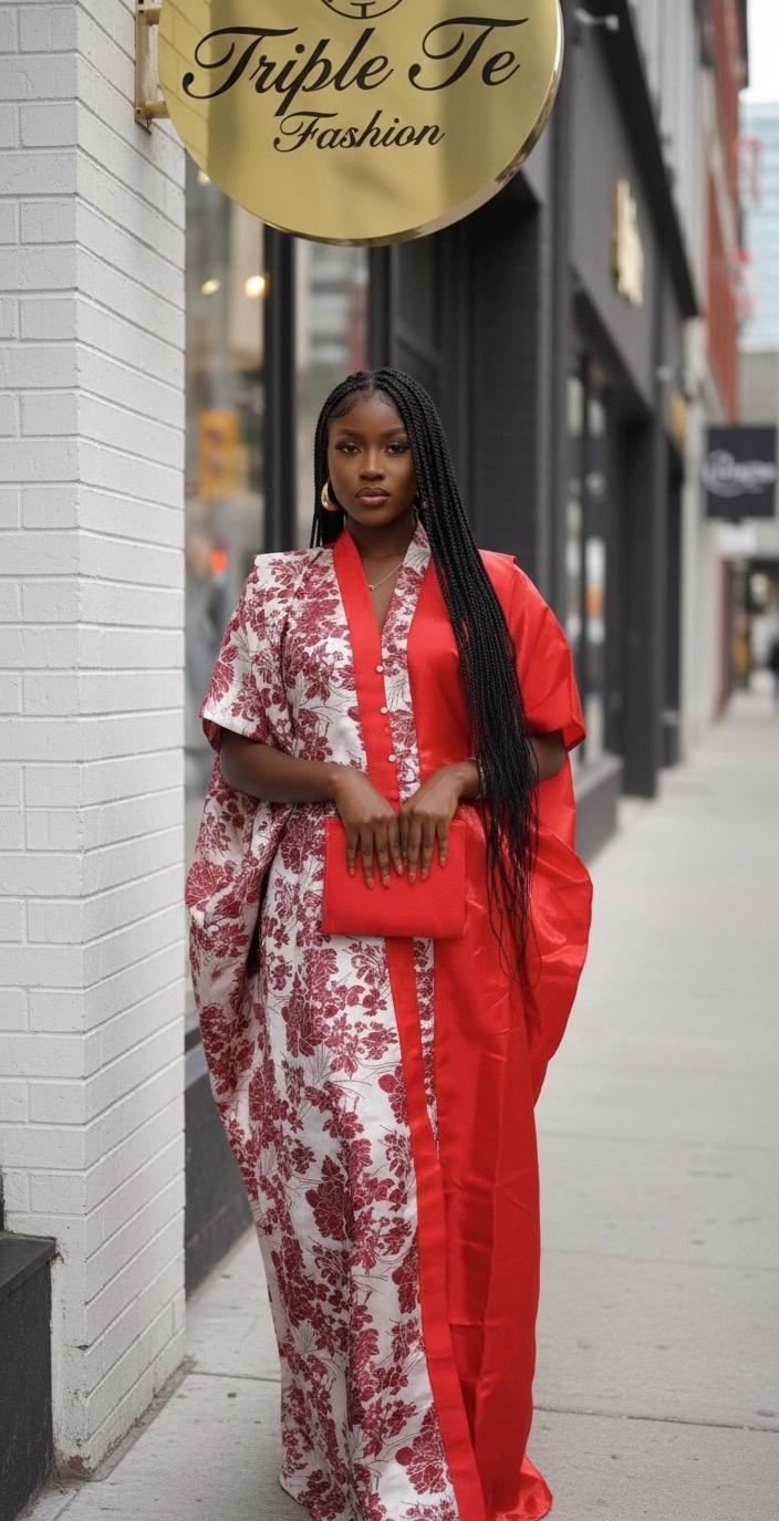 African Mikado Brocade Boubou | Kaftan Dress with Scarf