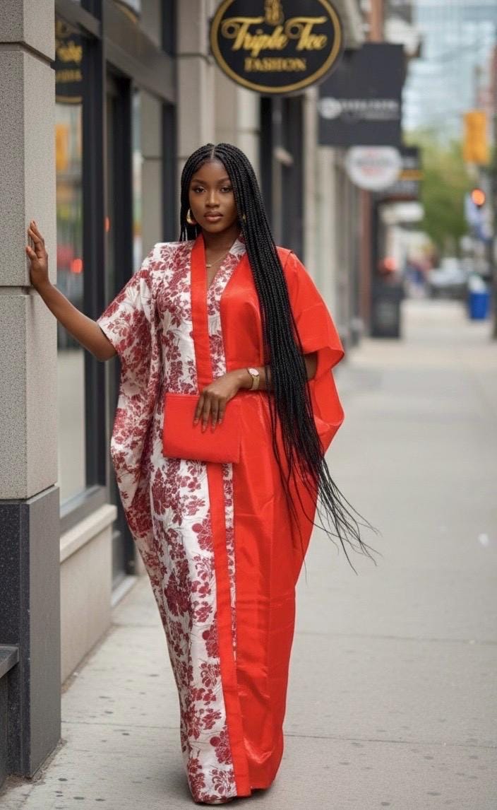 African Mikado Brocade Boubou | Kaftan Dress with Scarf