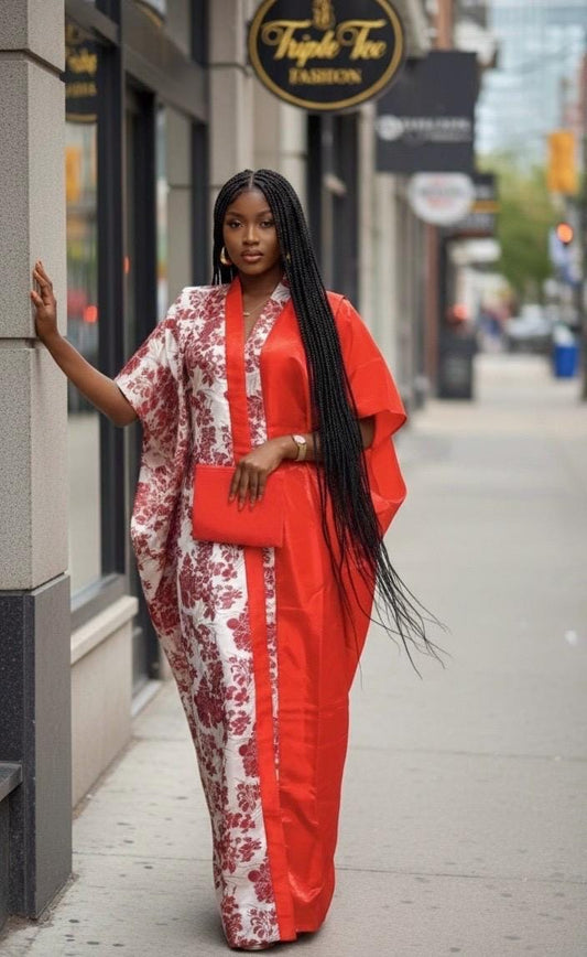 African Mikado Brocade Boubou | Kaftan Dress with Scarf