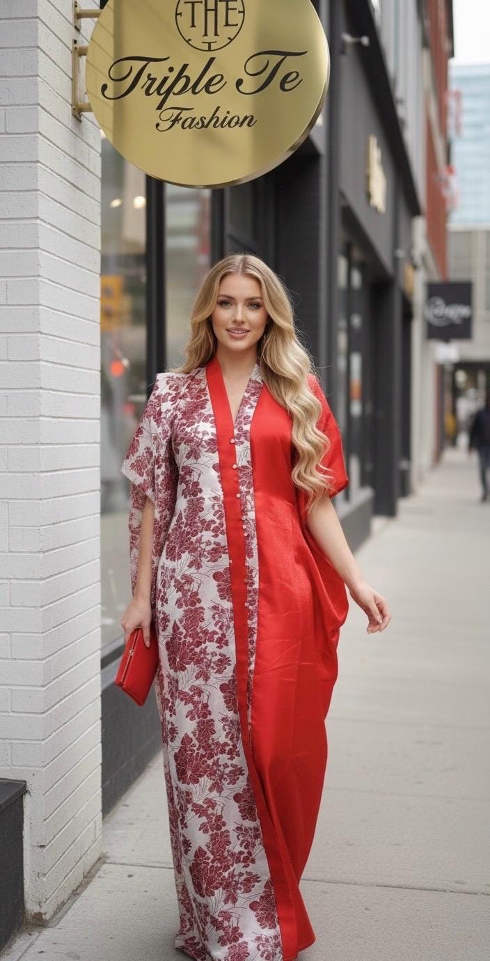 African Mikado Brocade Boubou | Kaftan Dress with Scarf