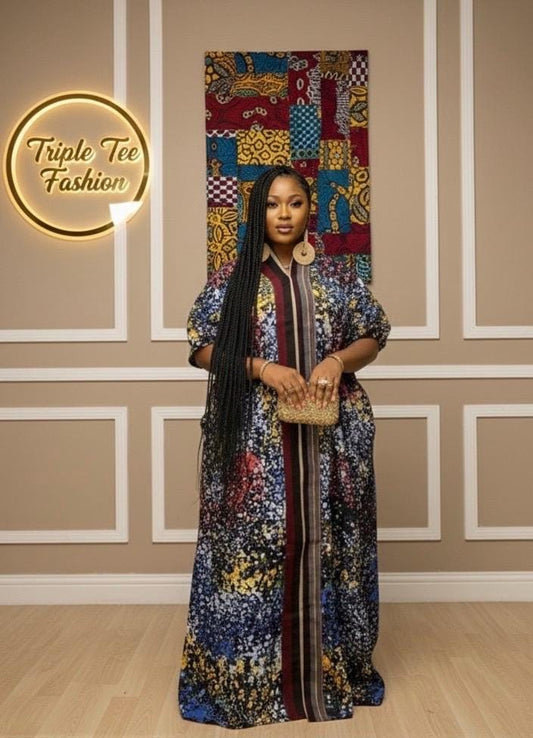 African Adire Batik Boubou dress |Inner belt bubu Kaftan| Handmade African print dress | Nigerian made | Tie and Dye | Rich aunty| Ankara
