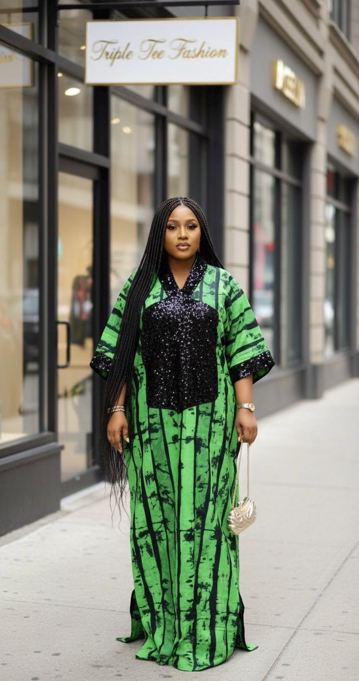 African Ankara Kaftan Dress: Sequin Adire Boubou
