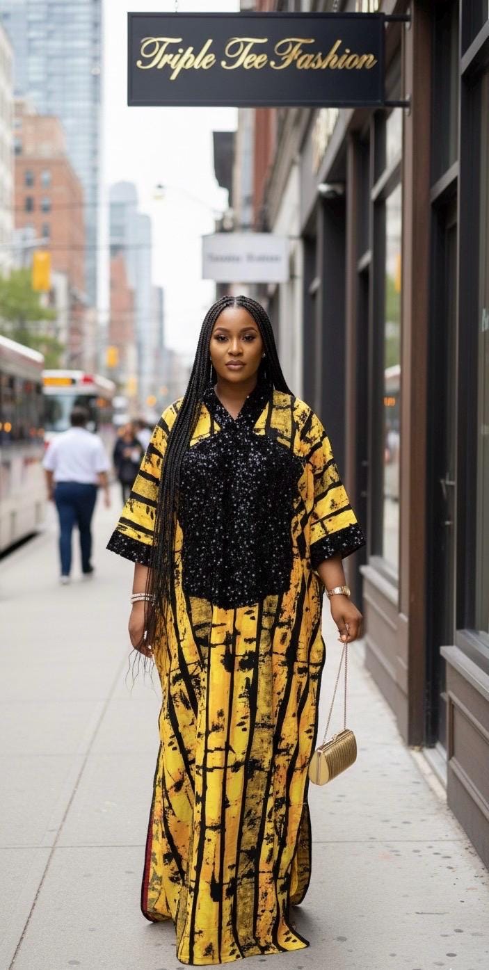 African Ankara Kaftan Dress: Sequin Adire Boubou