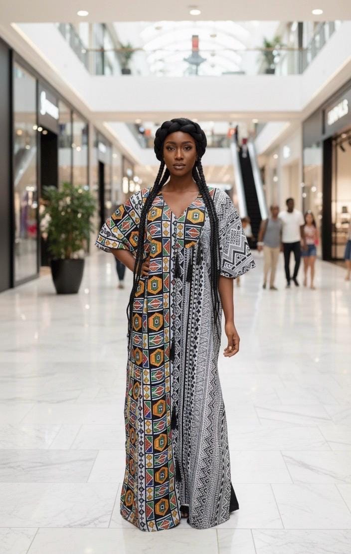 African Print Boubou Dress | Handmade Ankara Kaftan with Headband