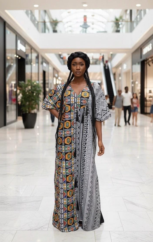 African Print Boubou Dress | Handmade Ankara Kaftan with Headband