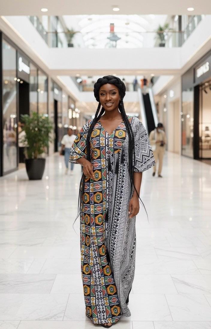 African Print Boubou Dress | Handmade Ankara Kaftan with Headband