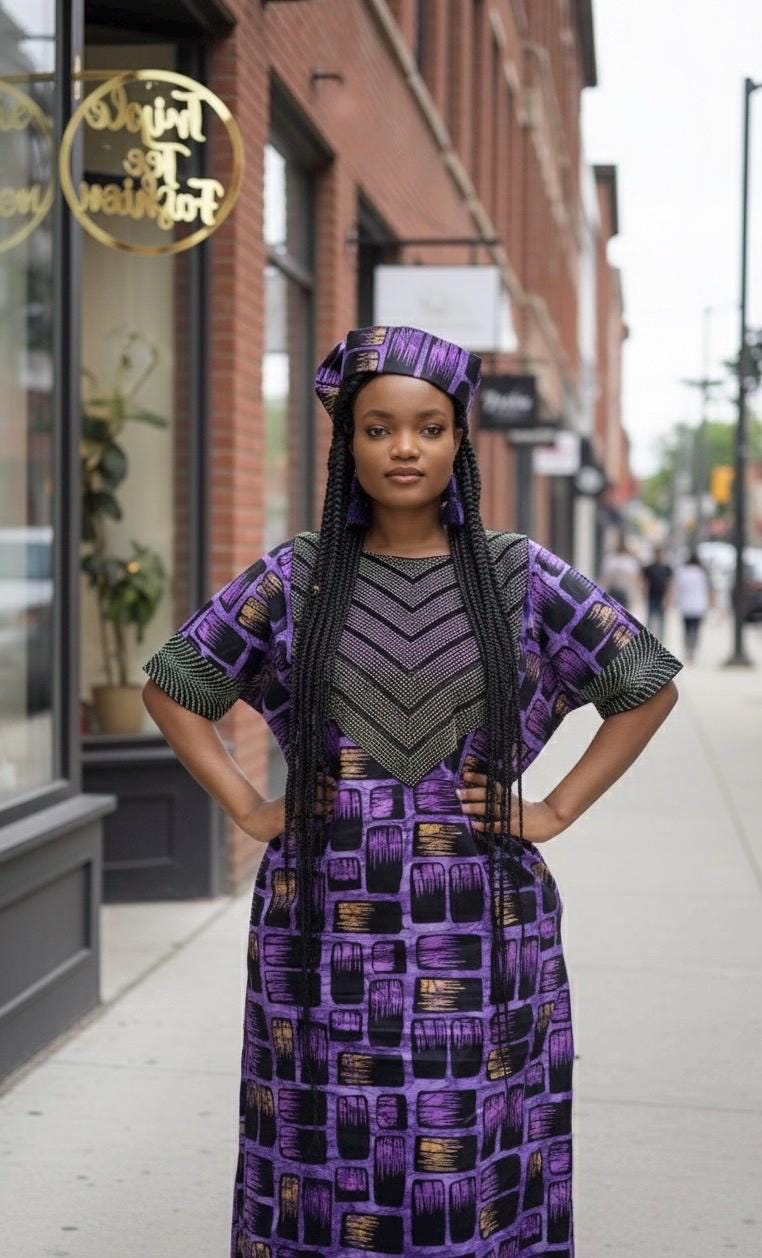 African Ankara Boubou Dress | Crystal Detail, Plus Size Kaftan