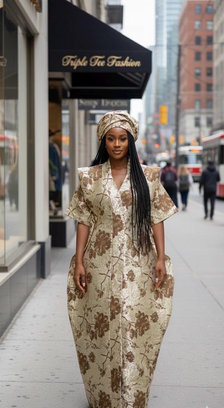 Brocade Boubou Dress with Scarf | Nigerian Kaftan